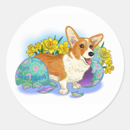 Schattige Pasen Corgi Ronde Sticker