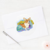 Schattige Pasen Corgi Ronde Sticker (Envelop)