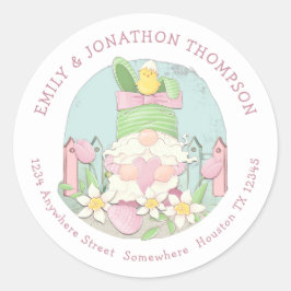 Schattige Pasen Gnome Naam Retouradres Blauwgroen  Ronde Sticker