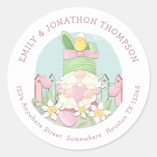 Schattige Pasen Gnome Naam Retouradres Blauwgroen  Ronde Sticker (Voorkant)