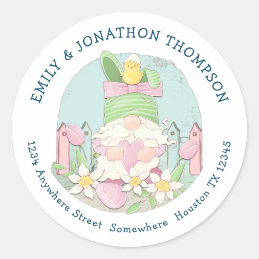 Schattige Pasen Gnome Naam Retouradres Roze Blauwg Ronde Sticker (Voorkant)