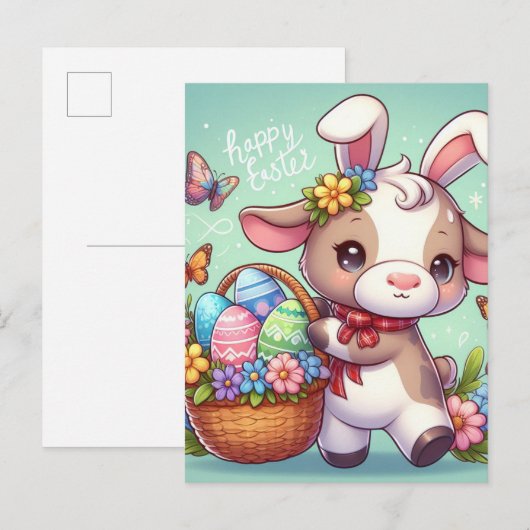 Schattige Pasen Koe Bunny Briefkaart (Voorkant / Achterkant)