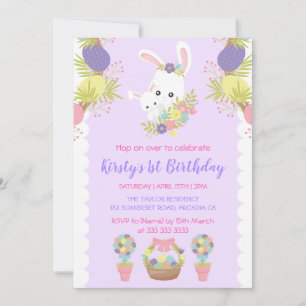 Schattige Pasen Konijnen Eieren Bloemen Verjaardag Kaart