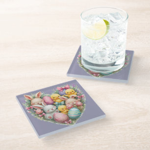 Schattige Pasen Konijnen en Kuikens Pastelkleurige Glazen Onderzetter