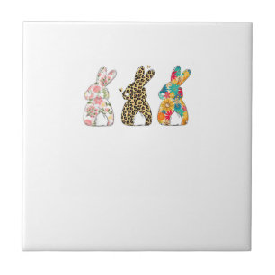 Schattige Pasen Konijnen Luipaard Konijn en Bloem  Tegeltje