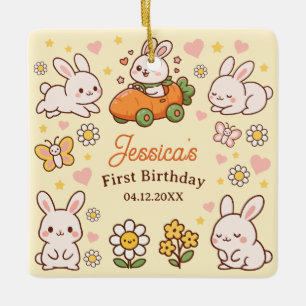 Schattige Pasen Konijnen Whimsical 1e Verjaardag F Keramisch Ornament