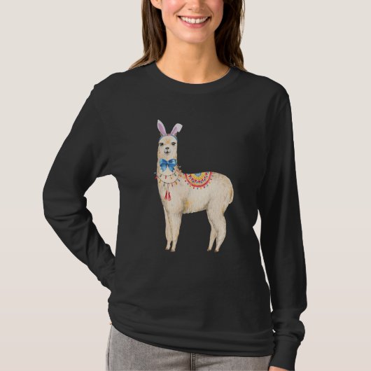 Schattige Pasen Llama Bunny Ears Llama Bow Stropda T-shirt (Voorkant)