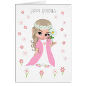 Schattige Pasen Prinses & Roze Bloemen (Voorkant)