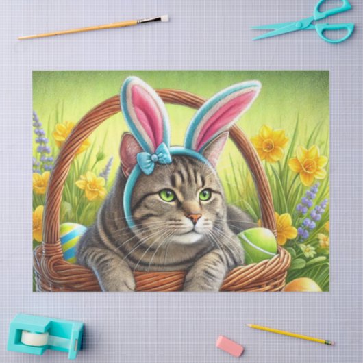 Schattige Pasen Tabby Kat  Tissuepapier (Craft)