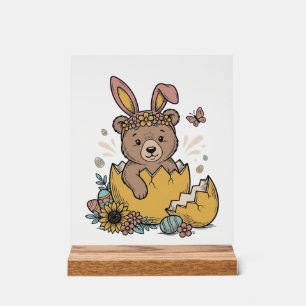 Schattige Pasenbeer in gebarsten ei Vintage Vector Acryl Bord