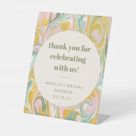 Schattige Pastel Abstract Custom Vrijgezellenfeest Reclamebord Met Voetstuk (Voorkant)