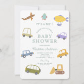 Schattige Pastel Auto Truck Plane Rocket Baby show Kaart (Voorkant)