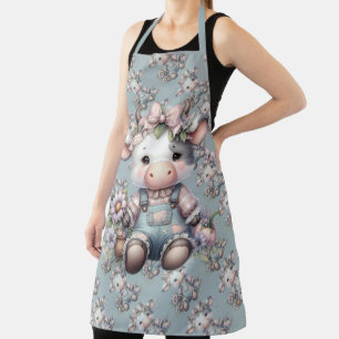 Schattige Pastel Baby Koe in Overall met Bloemen Schort