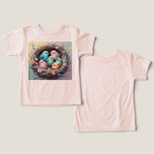 Schattige pastel Baby vogels in een bloemennest (Ontwerp Voorkant & Achterkant)