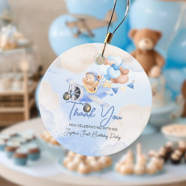 Schattige Pastel Blauw Bruin Baby Beer Dank u Bedankjes Labels