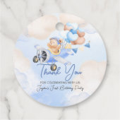 Schattige Pastel Blauw Bruin Baby Beer Dank u Bedankjes Labels (Achterkant)
