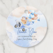 Schattige Pastel Blauw Bruin Baby Beer Dank u Bedankjes Labels (Voorkant)