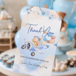 Schattige Pastel Blauw Bruin Baby Beer Dank u Cadeaulabel
