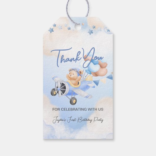 Schattige Pastel Blauw Bruin Baby Beer Dank u Cadeaulabel (Achterkant)