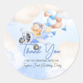 Schattige Pastel Blauw Bruin Baby Beer Dank u Ronde Sticker (Voorkant)