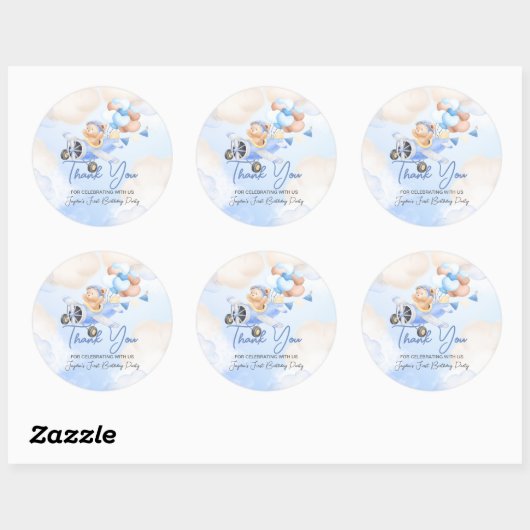 Schattige Pastel Blauw Bruin Baby Beer Dank u Ronde Sticker (Vel)