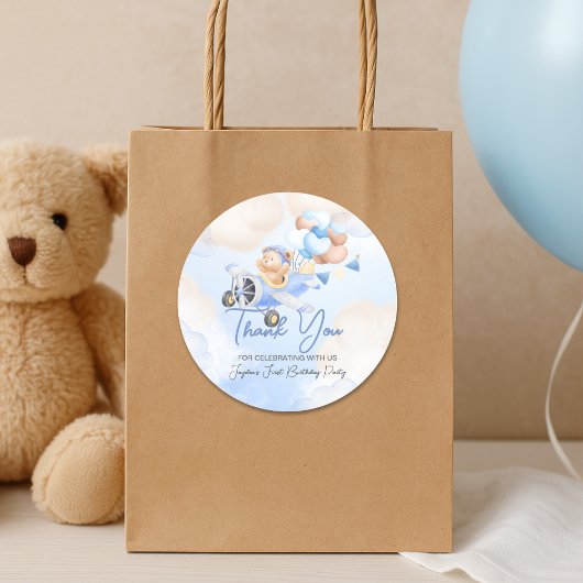 Schattige Pastel Blauw Bruin Baby Beer Dank u Ronde Sticker