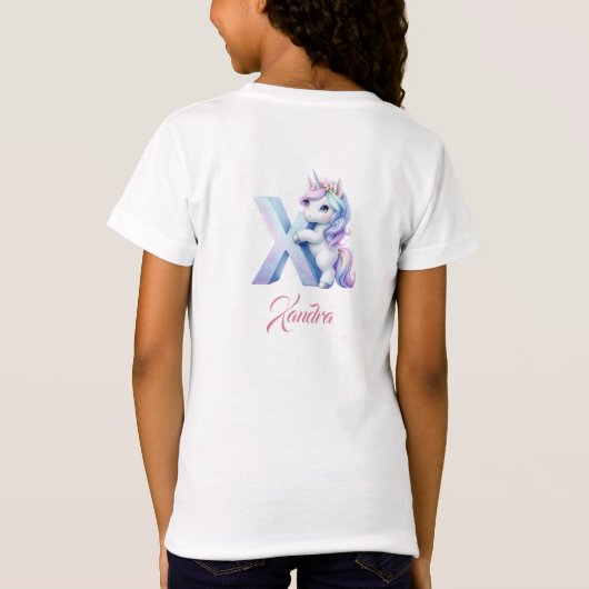 Schattige Pastel blauw roze Eenhoorn Letter X Mono T-shirt (Achterkant)