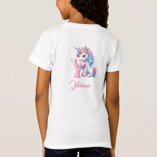 Schattige Pastel blauw roze Eenhoorn Letter Y Mono T-shirt (Achterkant)
