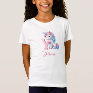Schattige Pastel blauw roze Eenhoorn Letter Y Mono T-shirt