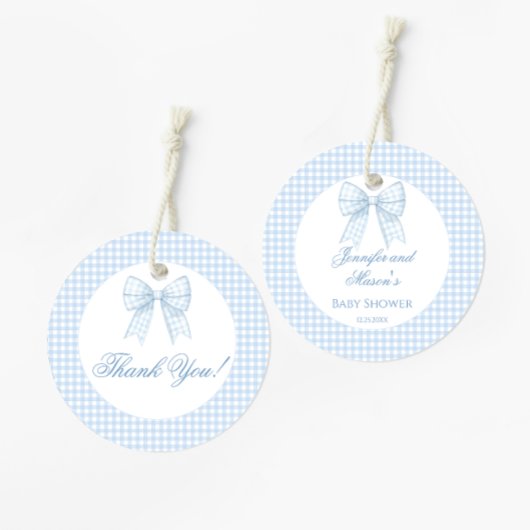 Schattige pastel blauw strik baby boy douche dank bedankjes labels
