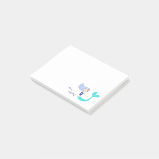 Schattige Pastel Blauwgroene Zeemeermin Prinses  Post-it® Notes (Schuin)