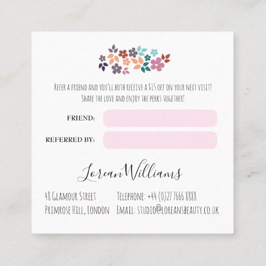 Schattige Pastel Bloemen Haar Stylist Bloemkrans Afsprakenkaartje (Achterkant)