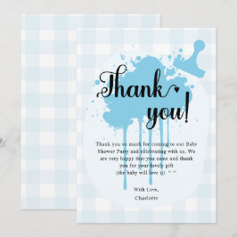 Schattige Pastel Blue Gingham Baby shower Bedankkaart