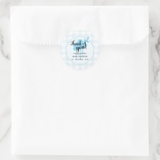 Schattige Pastel Blue Gingham Baby shower Ronde Sticker (Tas)