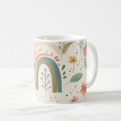 Schattige Pastel Blush Blauwgroen Boho Flowers en  Koffiemok (Voorkant rechts)