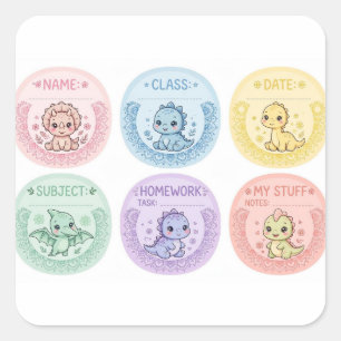 Schattige Pastel Dino School Labels Kleuterklas