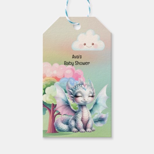 Schattige Pastel Dragon Baby shower dank u Cadeaulabel (Voorkant)