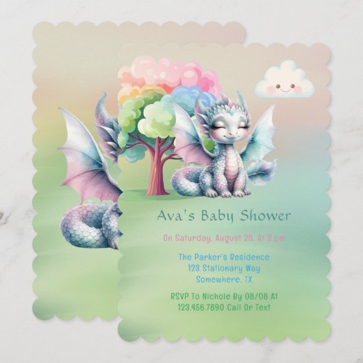 Schattige Pastel Dragon Baby shower Kaart (Voorkant / Achterkant)