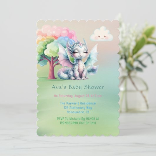 Schattige Pastel Dragon Baby shower Kaart (Staand voorkant)