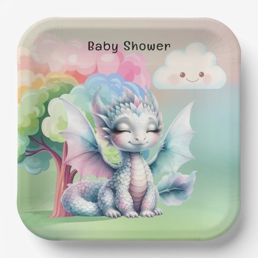 Schattige Pastel Dragon Baby shower Papieren Bordje (Voorkant)