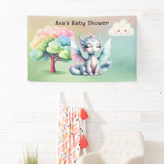 Schattige Pastel Dragon Baby shower Spandoek (Insitu)