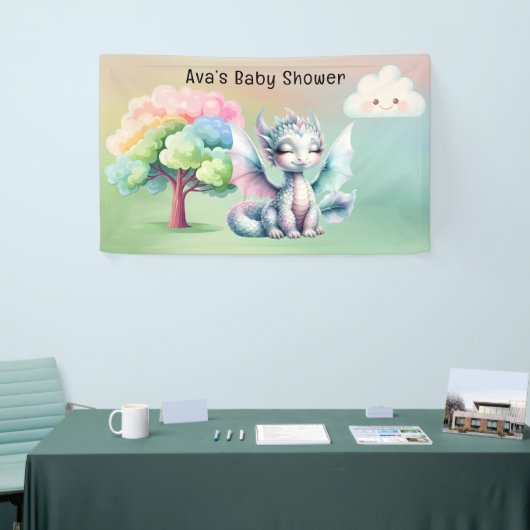 Schattige Pastel Dragon Baby shower Spandoek (Beurs)