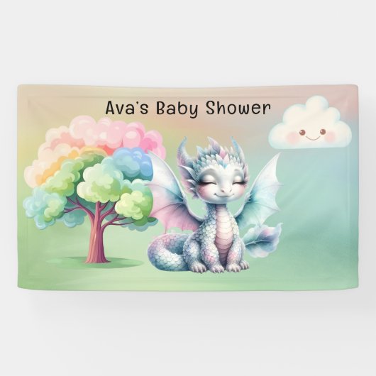 Schattige Pastel Dragon Baby shower Spandoek (Horizontaal)