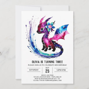 Schattige Pastel Dragon Digitaal Meisje Verjaardag Kaart