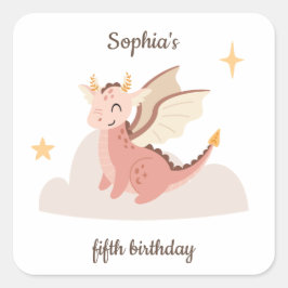 Schattige Pastel Draken Kinderverjaardag Vierkante Sticker