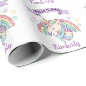Schattige Pastel Eenhoorn en Sparkly Rainbow Cadeaupapier (Rol Hoek)