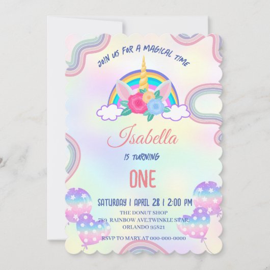 Schattige pastel Eenhoorns Regenboog Verjaardagsfe Kaart (Voorkant)