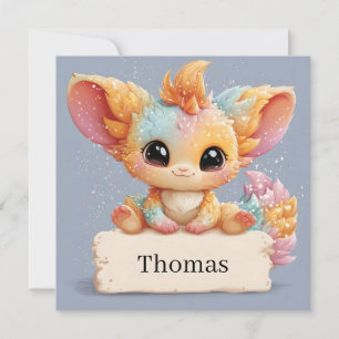 Schattige Pastel Fantasy Creature Met Een Naam Feestdagenkaart