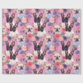 Schattige pastel Frans Bulldog bloempakpapier Cadeaupapier (Vlak)