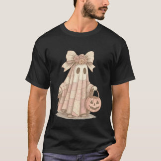 Schattige Pastel Geest met Coquette Strik Pompoen  T-shirt